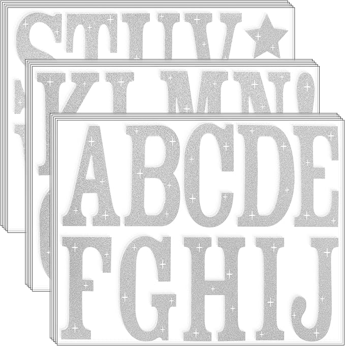 Glitter Bulletin Board Letters 155 Pieces 4 Inch Letter Stickers for Poster Board Stick on Letters for Bulletin Board Display Home School Classroom Decor(Silver)