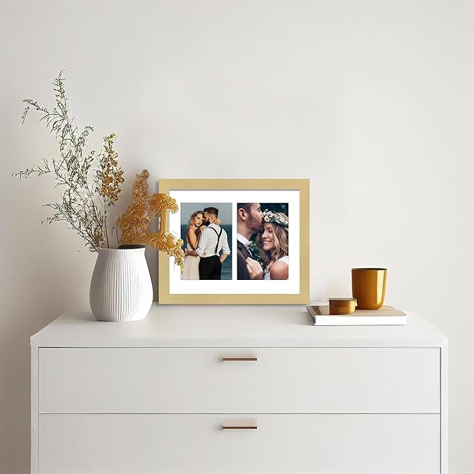 VIOLABBEY 8x10 Picture Frame, Fits Two 4x6 Photos with Mat or One 8x10 Picture without Mat for Wall or Tabletop, Gold 4x6 Picture Frame Collage with Stand