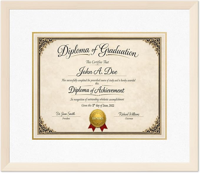 Diploma Frame Coastal Whitewash with Oyster Shell Over Gold Double Mat - Fits 15 x 12 Military/Government Wall Display Made in the USA