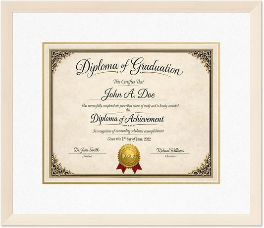 Diploma Frame Coastal Whitewash with Oyster Shell Over Gold Double Mat - Fits 15 x 12 Military/Government Wall Display Made in the USA
