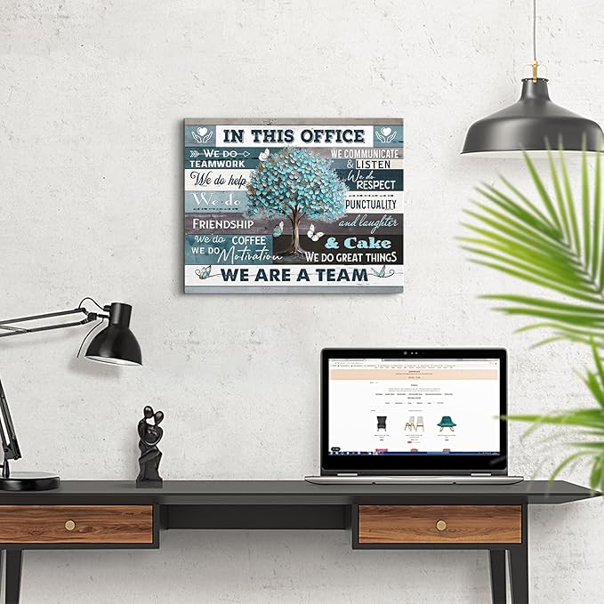 Farmhouse Inspirational Wall Art for Office Rustic Motivational Quotes Wall Decor Tree Pictures Canvas Print Framed Artwork We Are A Team Home Workspace Desk Decorations for Office Wall Art 12"X16"