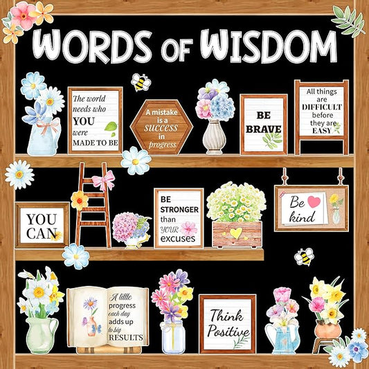 Spring Bulletin Board Set Motivational Flower Bulletin Board Decoration Positive Flower Cutout Classroom Decor Spring Watercolor Educational Inspirational Positive Quotes for Classroom Door Wall