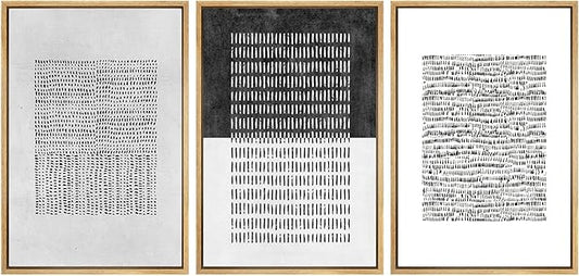 SIGNWIN Framed Canvas Print Wall Art Set Mid-Century Geometric Block Abstract Shapes Cozy Neutral Modern Art Decorative Boho Relax/Zen Nordic for Living Room, Bedroom, Office - 24"x36"x3 Natural