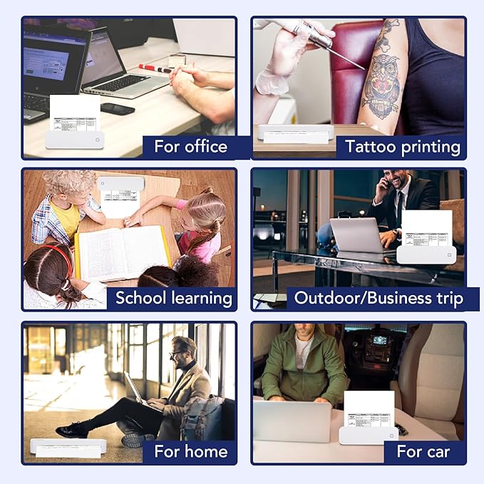 Mobile Office Printer,Portable Printer 203dpi A4 Small Thermal Printer with 1 Roll Thermal Paper Storage Bag for Travel Home