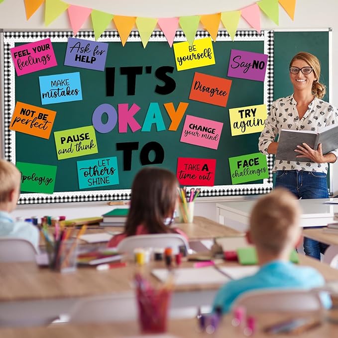Mental Health Poster IT’S OK to Colorful Bulletin Board Set Therapy Classroom Decorations Growth Mindset Inspirational Positive Affirmations Wall Art Decor for Kid Teacher School Counselor Supplies