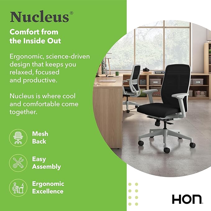 HON Nucleus Task Chair, Spectrum Mesh, Standard Synchro-Tilt Control, Office Chair with Lumbar Support, Height and Width Adjustable Arms, Titanium Frame, Linen