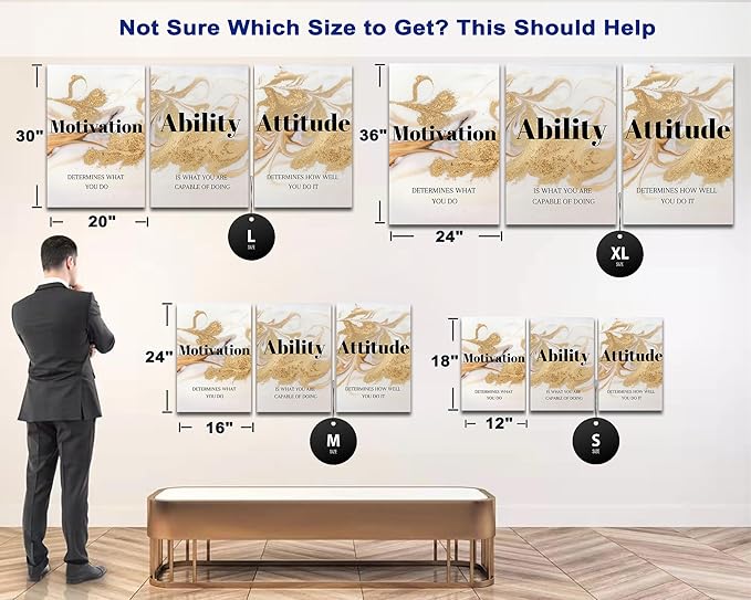 3 Piece Canvas Wall Art - Abstract Wall Decor, Motivational Quotes Canvas Print Pictures Wall Decor, Men Women Inspirational Framed Artwork Home Office Decor 12"x18" x 3 Pcs