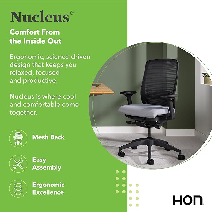 HON Nucleus Task Chair, Spectrum Mesh, Advanced Synchro-Tilt Control, Office Chair with Lumbar Support, Height and Width Adjustable Arms, Black Frame, Blueberry