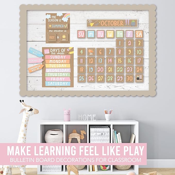 Hadley Designs Classroom Calendar Set Bulletin Board Decorations - Kraft School Calendar for Classroom Decor, Kindergarten Preschool Elementary Teacher Must Haves, Homeschool & Daycare Essentials