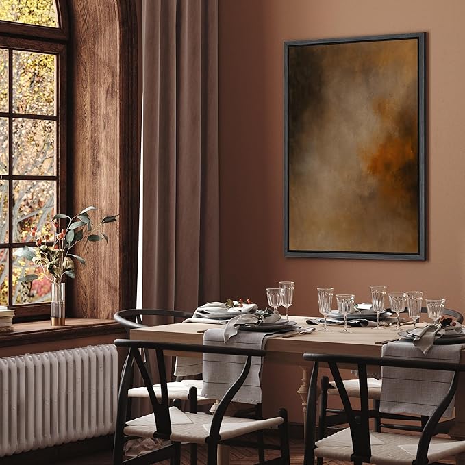 SIGNFORD Framed Canvas Print Wall Art Rustic Brown and Orange Abstract Modern Neutral Illustrations Modern Art Decorative Relax/Calm for Living Room, Bedroom, Office - 16"x24" Black