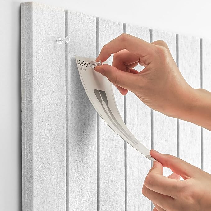 Bulletin Board, 24 x 18 inches Felt Board Decorative Pin Board, 4' x 3' Cork Board Alternative for Wall, Foldable Photo Board with 20 Pushpins - White Stripes