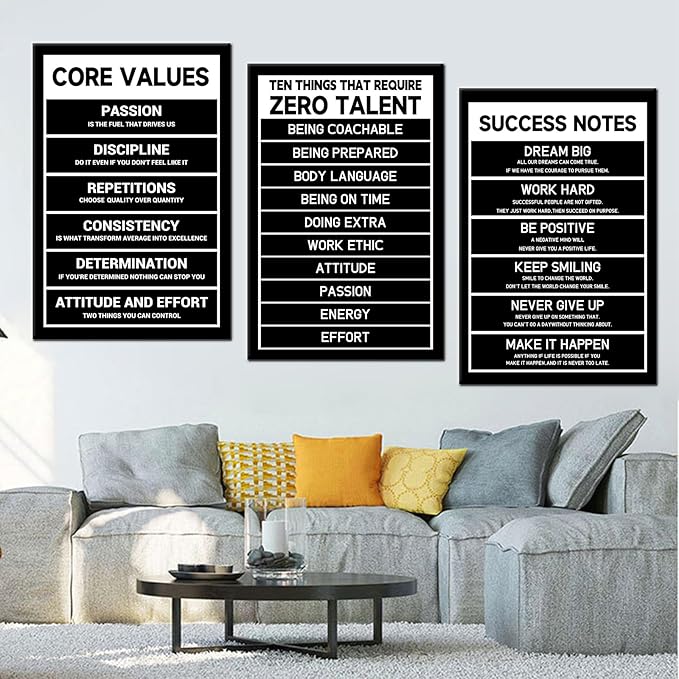 DINGFUN Core Values Large Motivational Wall Art Black Inspirational Quote Picture Print Canvas Framed Poster Painting Wall Decor Artwork for Living Room Office School Ready to Hang [72''Wx 36''H]