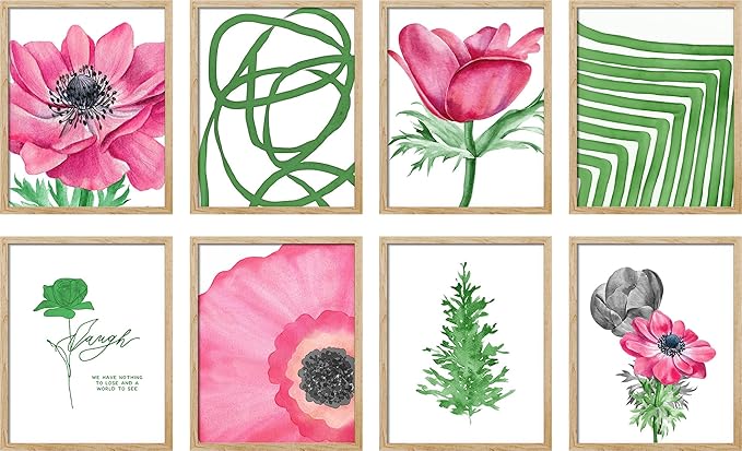 SIGNWIN Adhesive Canvas Poster Bathroom Decor 11"x14"x 8, Wall Art Room Decor Multicolor for Living Room, Bedroom, Office Pink Daisy Jungle Tropical Botanical Palm Leaf Nature Abstract Shapes