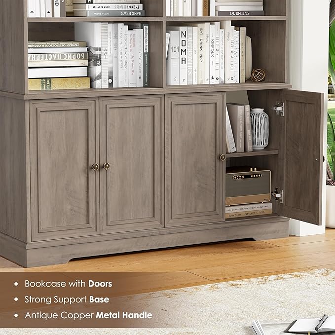 FINETONES 73" Tall Bookshelf with Doors, 6 Tier Large Bookshelf Double Wide Bookcases and Bookshelves with Storage, Large Display Cabinets for Home Office,Living Room, Library