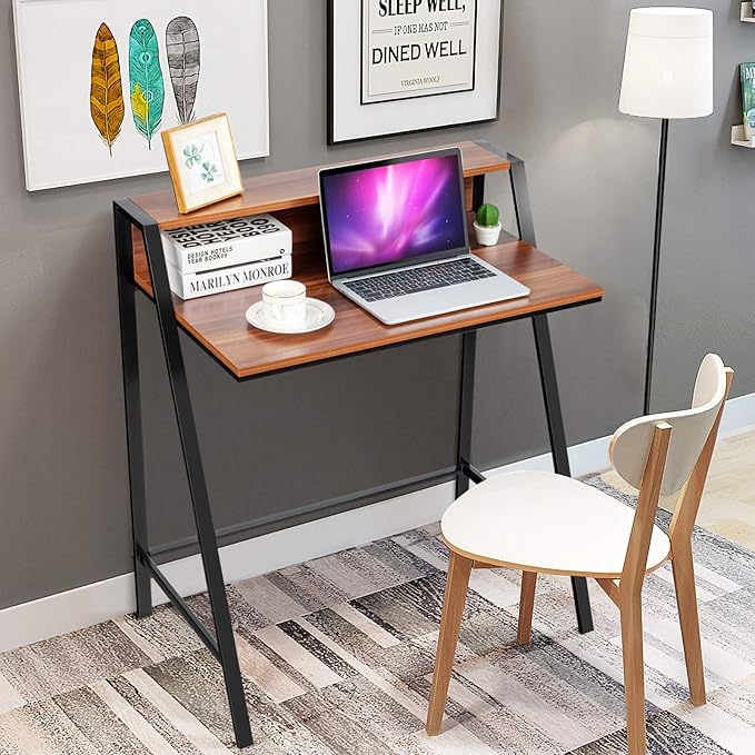 Tangkula Small Computer Desk, Compact Home Office Desk with Sturdy Frame, 2 Tier Study Writing Table for Small Place Apartment Office, Desk for Bedroom, Kid’s Desk