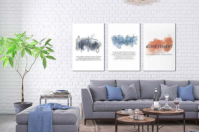 SHMAO Office Canvas Wall Art Motivational Wall Decor, 3 Piece Meeting Mindset Achievement Print Pictures for Office Wall Decor Women Inspirational Framed Artwork Home Office Decor 20”x30”x3 Panels