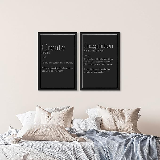 The Oliver Gal Artist Co. Modern 36.0 in x 24.0 in, Create Imagination Quotes, Canvas Wall Art, Definition Typography SET, II Office, Black