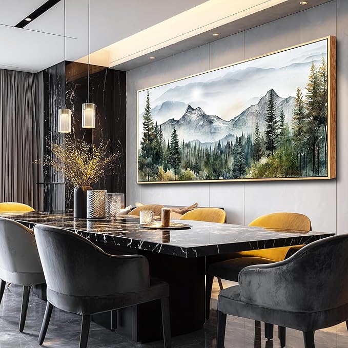 hyidecorart Large Wall Decorations For Living Room Wood Framed Canvas Wall Art For Bedroom Office Wall Decor Abstract Mountain Scenery Paintings Pictures Artworks Ready To Hang Home Decoration