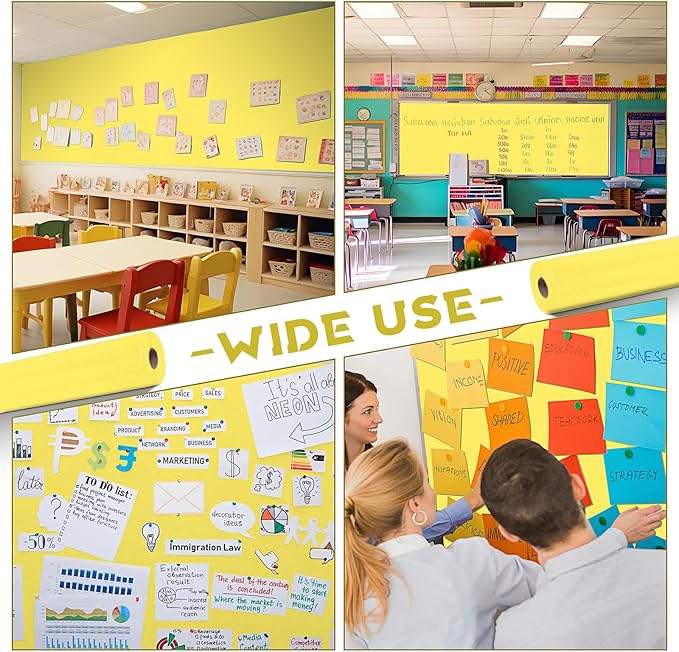 16 in x 40 Ft Fabric Bulletin Board Roll Classroom Non Woven Fabric Background Decorations Waterproof Wrinkle Resistant Bulletin Board for Back to School Wall Decor(Yellow,c)