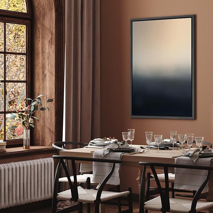 SIGNFORD Framed Canvas Print Wall Art Dark Eclipse Abstract Rich Chocolate and Burnt Umber Abstract Illustrations Modern Art Decorative Relax/Zen for Living Room, Bedroom, Office - 16"x24" Black