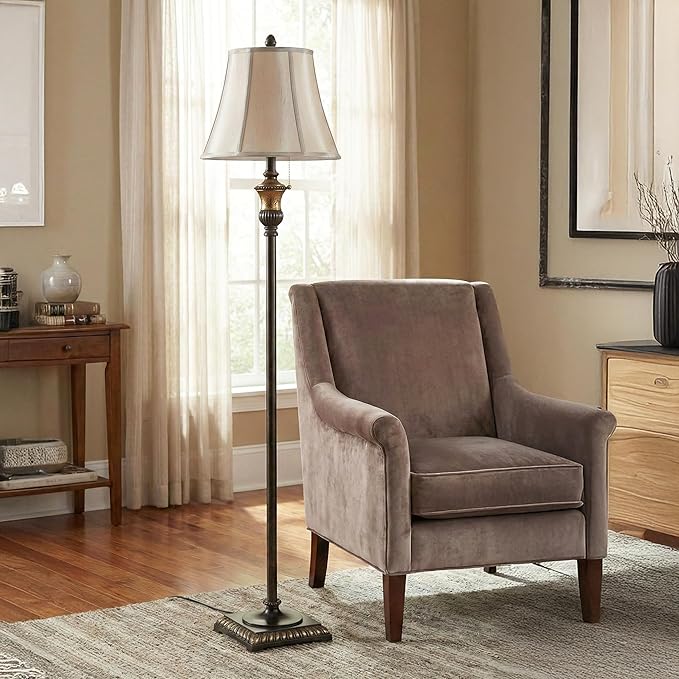 Brightech Sophia LED Floor Lamp, Tall Mid-Century Modern Lamp with Bell Shape Fabric Shade, Great for Bedroom & Living Room Decor - Bronze
