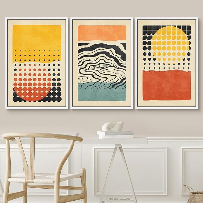 SIGNWIN Framed Canvas Print Wall Art Set Mid-Century Colorful Polygon Collage Abstract Geometric Illustrations Graffiti & Street Art Modern Art for Living Room, Bedroom, Office - 24"x36"x3 White