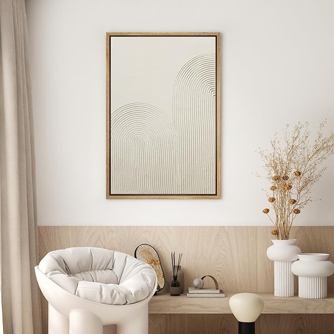 SIGNWIN Framed Canvas Print Wall Art Geometric Ring White Paint Strokes Abstract Shapes Illustrations Modern Art Decorative Rustic Multicolor Zen for Living Room, Bedroom, Office - 24"x36" Natural