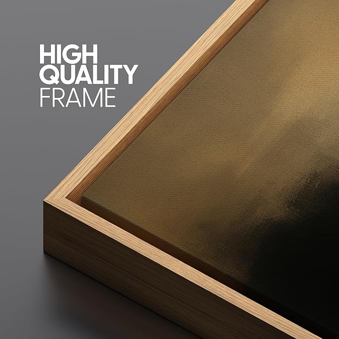 SIGNFORD Framed Canvas Print Wall Art Amber Veil Abstract Golden and Deep Brown Minimalist Illustration Modern Art Decorative Chic Relax/Zen for Living Room, Bedroom, Office - 16"x24" Natural