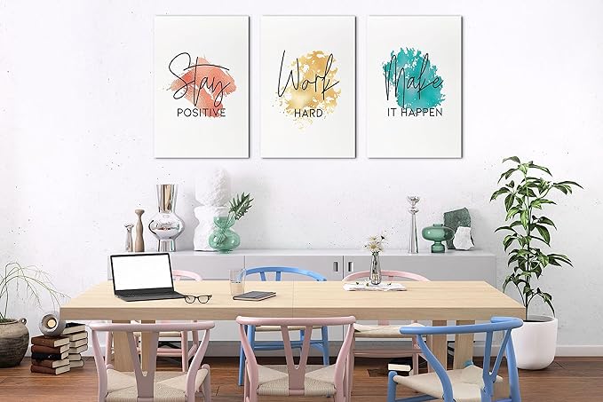 SHMAO Office Canvas Wall Art Motivational Wall Decor, 3 Piece Stay Work Make Print Pictures for Office Wall Decor Women Inspirational Framed Artwork Home Office Decor 16”x24”x3 Panels