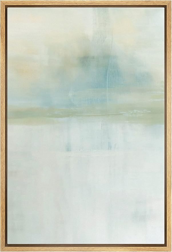 IDEA4WALL Framed Canvas Print Wall Art Mid-Century Pastel Teal Gray Watercolor Collage Abstract Shapes Illustrations Modern Art Minimal Decorative for Living Room, Bedroom, Office - 16"x24" Natural