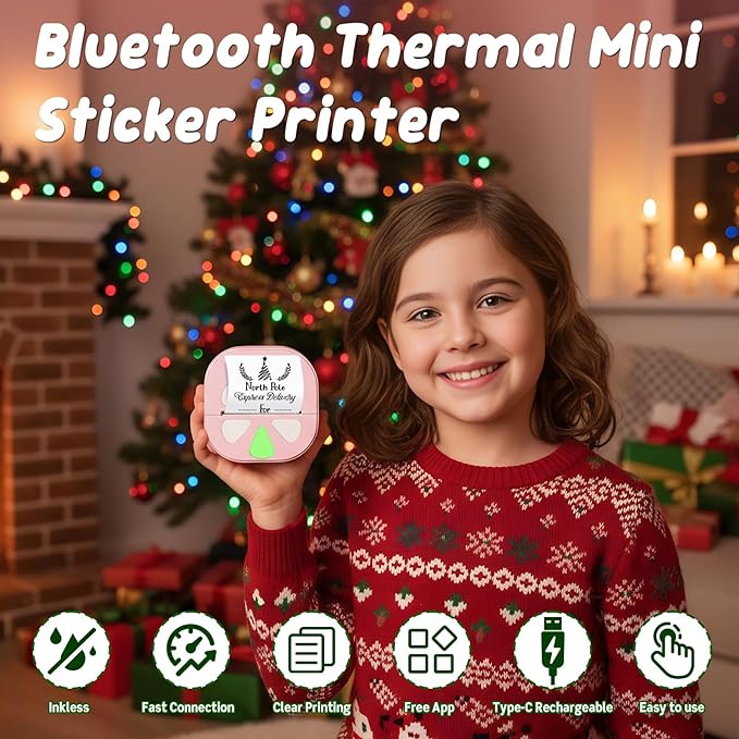 Mini Sticker Printer Thermal Sticker Maker Machine,Bluetooth Print Pods for Kids Teens Gifts,Pocket Printpod Portable Impresora for Phone,Note Buddy,Photo,Custom Sticker,Scrapbook-Pink
