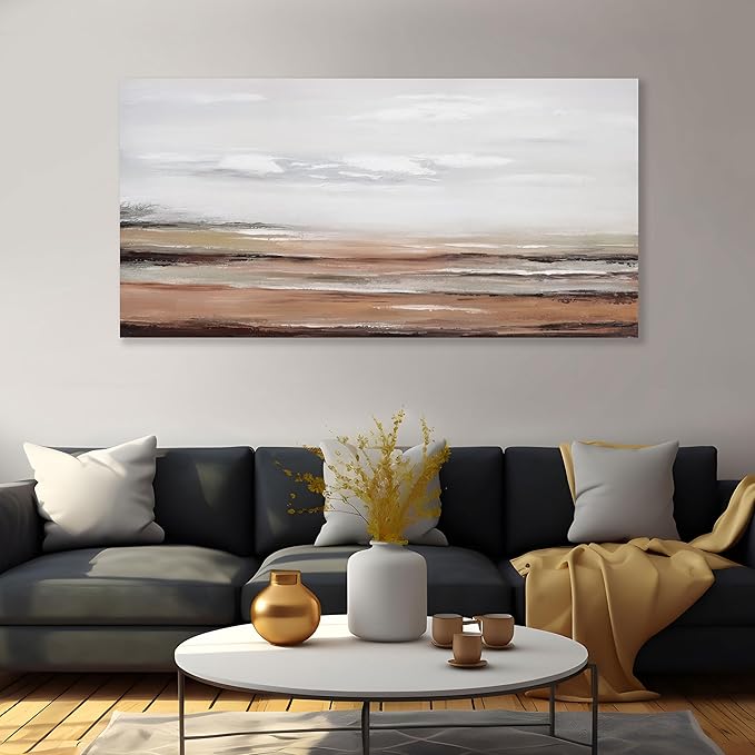 Framed Abstract Wall Art Wall Decor Modern Canvas Abstract Wall Art Brick-Red and Greyish White for Living Room Bedroom Dining Room Home Office Decor 24"x48"