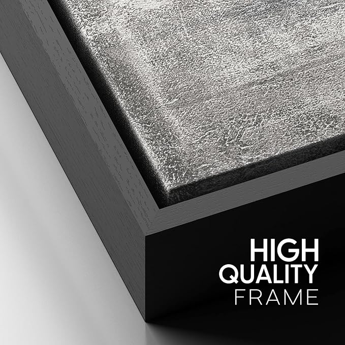 SIGNFORD Framed Canvas Print Wall Art Black Brushstrokes on Gray Background Abstract Shapes Illustrations Alternative Edgy Dark for Living Room, Bedroom, Office - 16"x24" Black