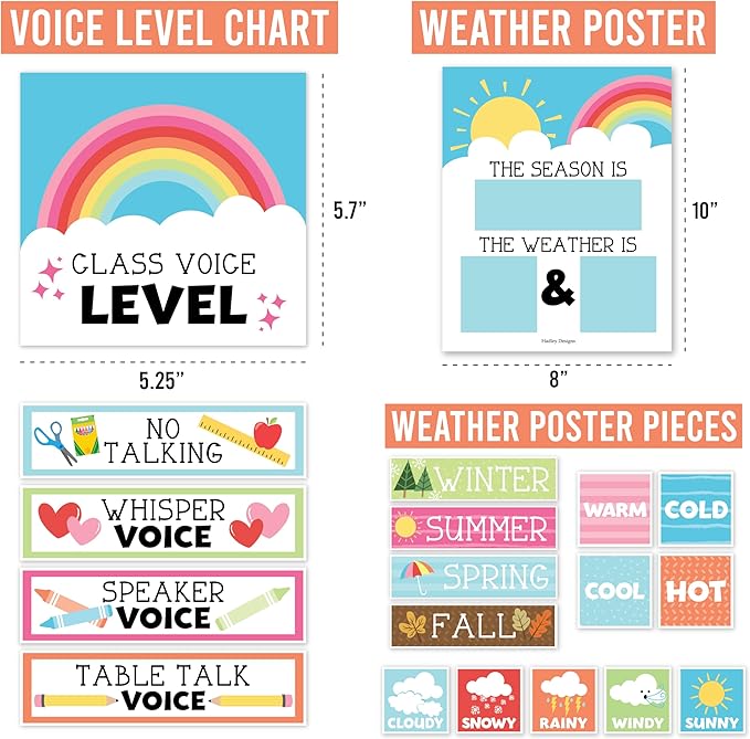 Hadley Designs Classroom Calendar Set Bulletin Board Decorations - Colorful School Calendar for Classroom Decor, Kindergarten Preschool Elementary Teacher Must Haves, Homeschool & Daycare Essentials