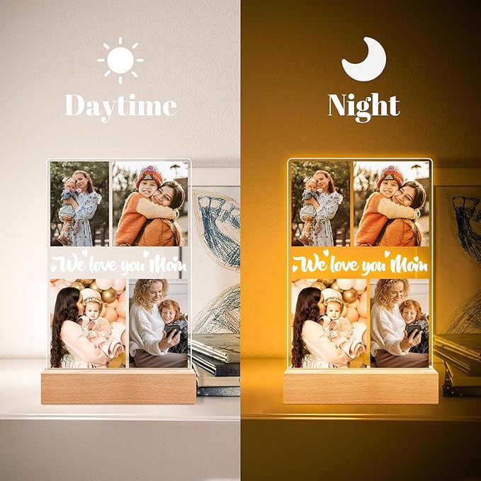 Personalized Picture Frame with Night Light, Custom Photo Frame with Photos, Customized Gifts for Mom Girls Boys, Personalized Birthday Gifts for Mom, Kids, Baby, Family