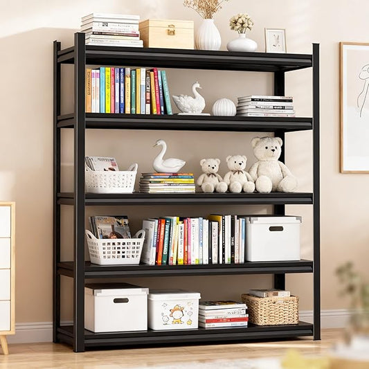 45" W*72" H Book Shelf，5 Tier Metal Wide Bookshelf，Heavy Duty Book Shelfs，Adjustable Shelving Unit，Tall Bookcase，Industrial Bookshelf for Living Room，Bedroom，Office and Library