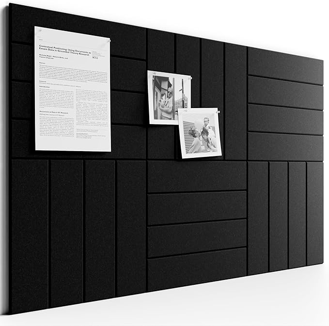 Bumusty Large Cork Board Alternative-36 x 24" Felt Bulletin Board Tiles, with 30 Pushpins, 40 Adhesive Tabs, 6-Pack Slat Wall Paneling, Cork Boards for Office Push Pin Board Felt Board-Black