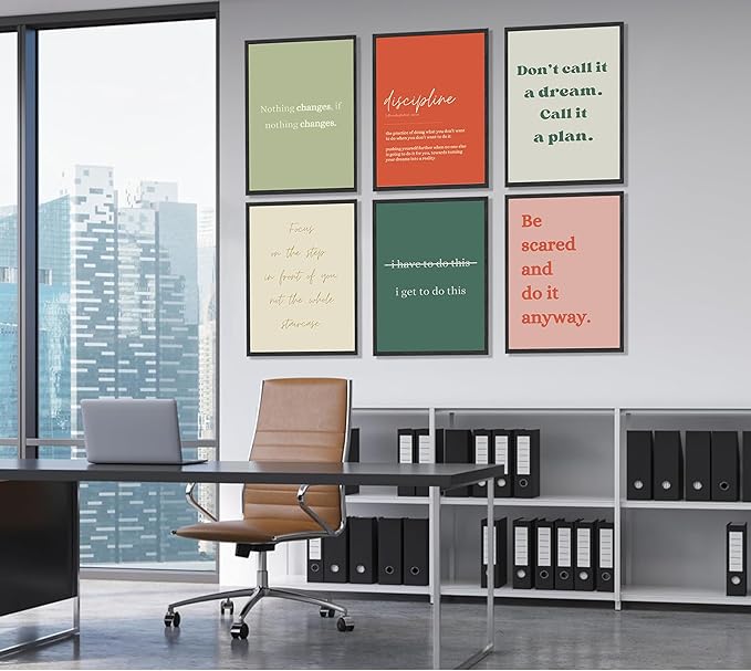 6Pcs Motivational Wall Art Inspiring Teamwork Posters Prints Inspirational Workplace Pictures Office Positive Quotes Canvas Wall Decor for Bedroom Living Room Home Office 8x10in Unframed