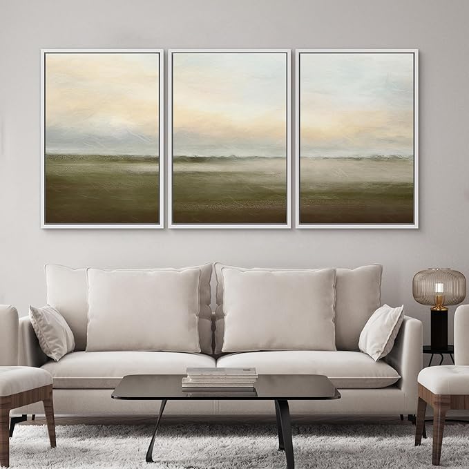 SIGNWIN Framed Canvas Print Wall Art Set Pastel Sunset Country Farmland Landscape Nature Abstract Illustrations Fine Art Decorative Nordic Rustic for Living Room, Bedroom, Office - 24"x36"x3 White