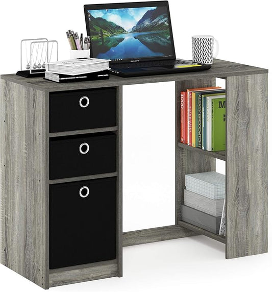 Furinno Jaya Modern Computer Study Desk, Small, French Oak Grey/Black