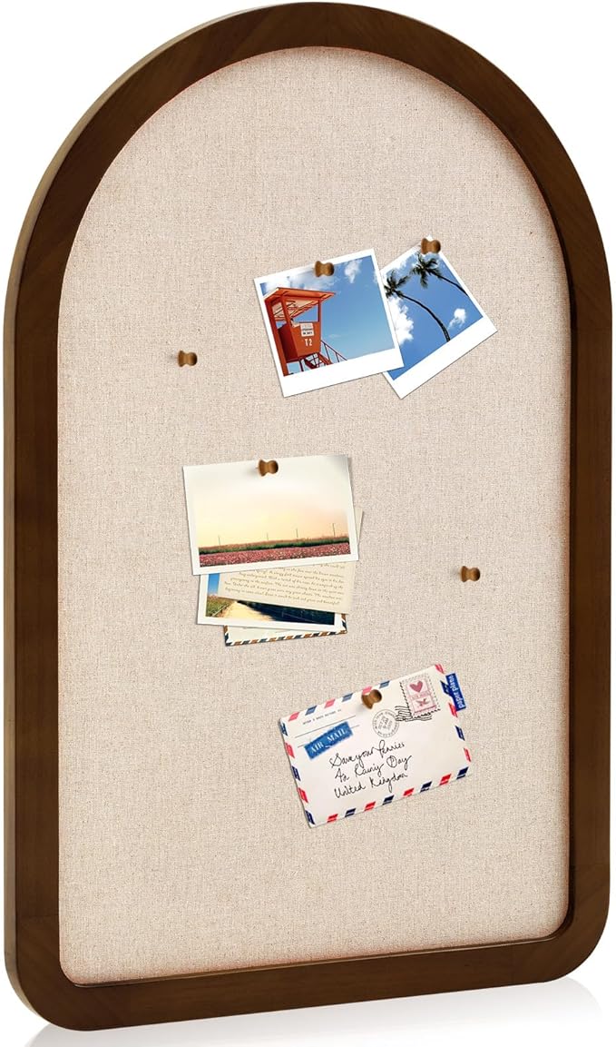 Vintage Framed Pin Board Linen Display Bulletin Board Large Cork Fabric Picture Photo Pinboard Memo Ornate Decorative Pinboard Ornate for Wall Gift(Arch,20'' X 30'',Farmhouse Brow)