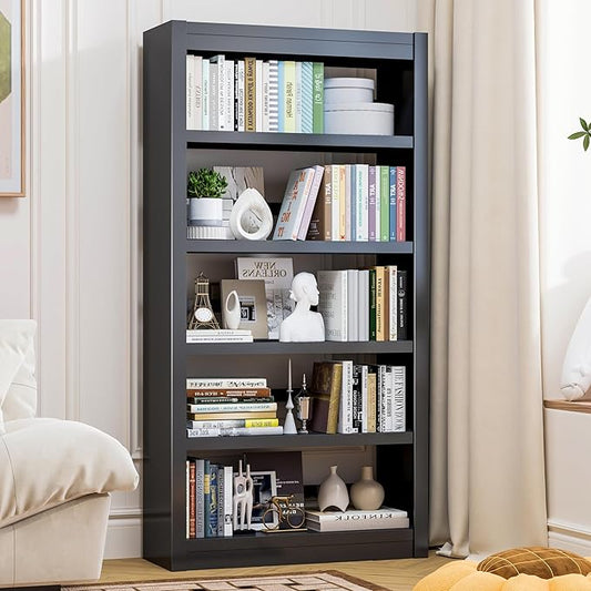 61" Tall Metal Bookshelf,5-Tier Display Bookcase,Industrial Open Bookcases with Adjustable Shelves,Black Standing Modern Bookshelves for Library,Office,Bedroom,Living Room