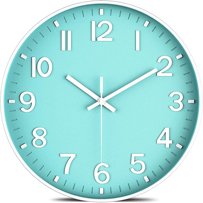 Modern Wall Clock Silent Non-Ticking – Coral Green Analog Wall Clock Battery Operated for Living Room, Kitchen, Bedroom, Office – Stylish Wall Decor for Home, 12 Inch
