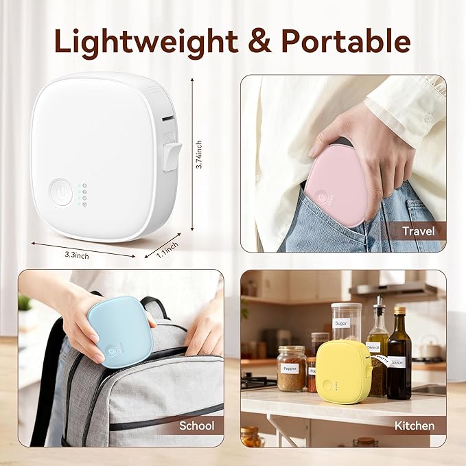 Mini Label Maker Machine with Tape, Bluetooth Label Printer, Portable Wireless Thermal Label Maker, Waterproof & Rechargeable, Compatible App for Kitchen, Office, School, Home