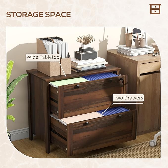 2 Drawer File Cabinet with Lock,Modern Farmhouse Home Office Filing Organizer for Letter Legal A4 Size File Folder Storage,Lateral Filing Cabinet with Keys and Adjustable Hanging Bar (Style-01)