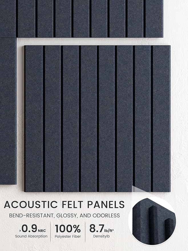 Bumusty Large Cork Board Alternative-36 x 24" Felt Bulletin Board Tiles, with 30 Pushpins, 40 Adhesive Tabs, 6-Pack Slat Wall Paneling, Cork Boards for Office Push Pin Board-Deep Charcoal Blue