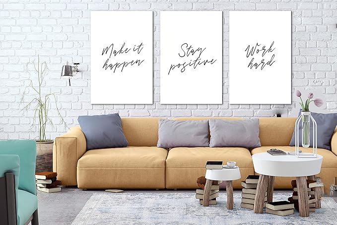 SHMAO Office Canvas Wall Art Motivational Wall Decor, 3 Piece Modern Positive Quotes Print Pictures for Office Wall Decor Women Inspirational Framed Artwork Home Office Decor 24”x36”x3 Panels