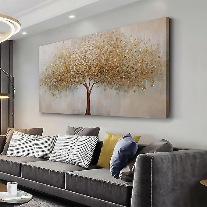 VHMING Wall Art Abstract Gold Tree of Life Modern Artwork Canvas Painting Textured Tree Pictures Wall Decor for Living Room Bedroom Dining Room Home Office Decor 29"x58" Ready to Hang