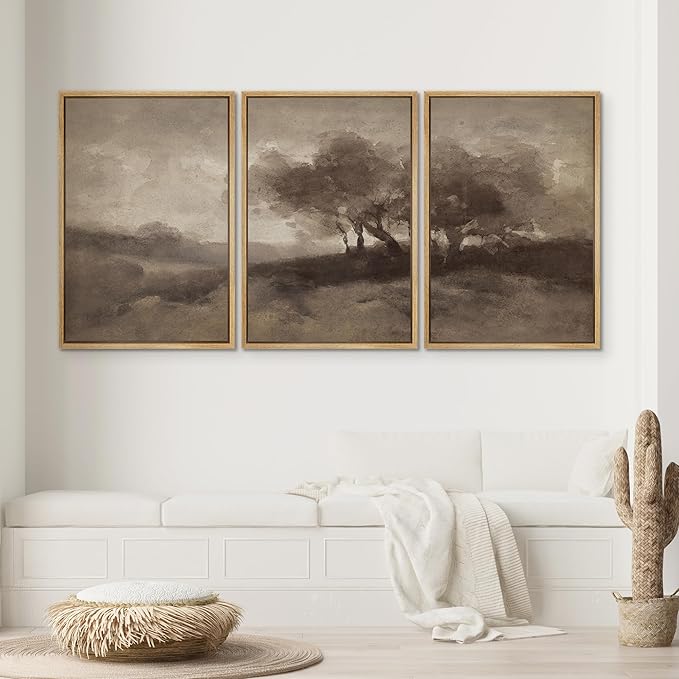 SIGNWIN Framed Canvas Print Wall Art Set Sepia-Toned Abstract Trees Vintage Landscape Illustrations Modern Art Decorative for Living Room, Bedroom, Office - 16"x24"x3 Natural