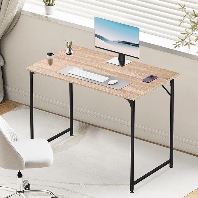 BLKMTY 32" Computer Desk. Home Office Writing Desk Wood PC Study Table Work Desks Modern Simple Style Laptop Table with Metal Frame and Smooth Tabletop for Workstation Bedroom, Nature